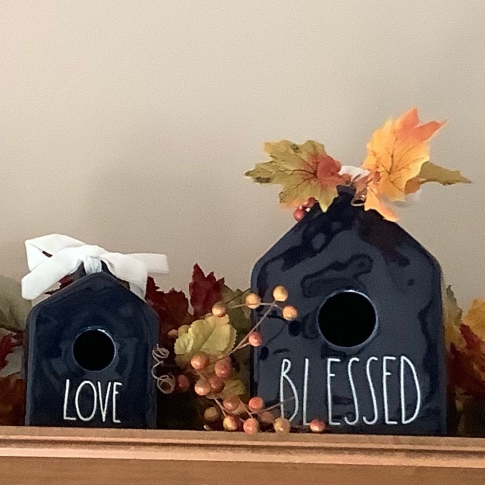 NIB Set of Rae Dunn Blue Bird Houses “Love & Blessed 🏠🐥